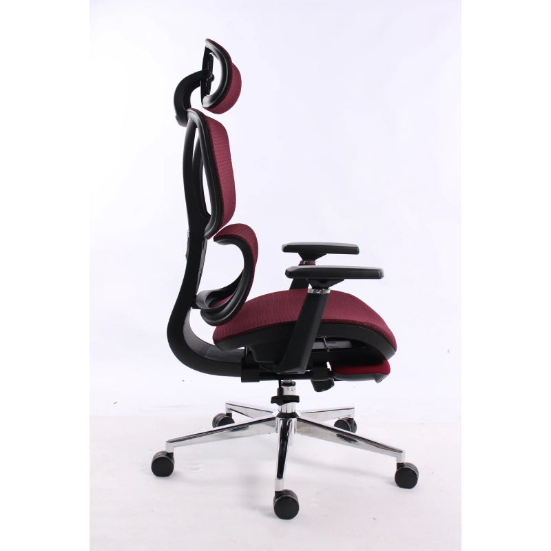 Black Bull Ergonomic Mesh Gaming & Office Chair with Footrest - Black Frame + Dark Red Mesh