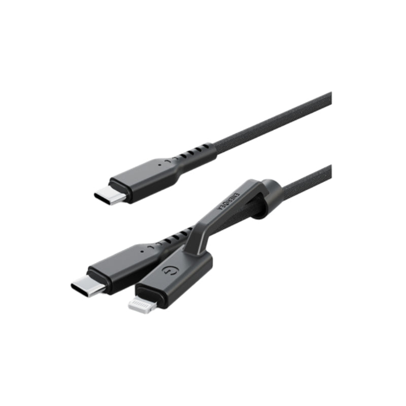 Energea Flow Duo 240W 1.5m Cable - 1.5m / 480Mbps / 240W / USB-C to USB-C + Lightning / Black