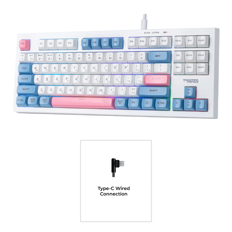 Twisted Minds TM-MK75-WL Spectrum Pro Series 75% Compact Size 87 keys Wireless Membrane Keyboard - (English / Arabic) Layout