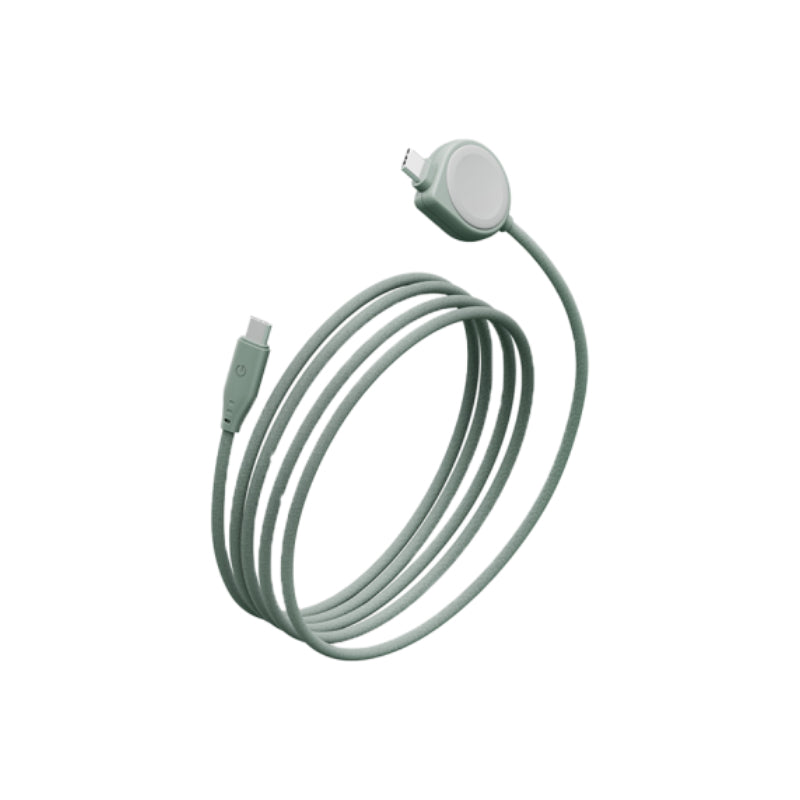 Energea Flow Duo (2In1) Cable - 1.5M / USB-C to USB-C With Apple Watch Charger / 480Mbps / 60W - Sage