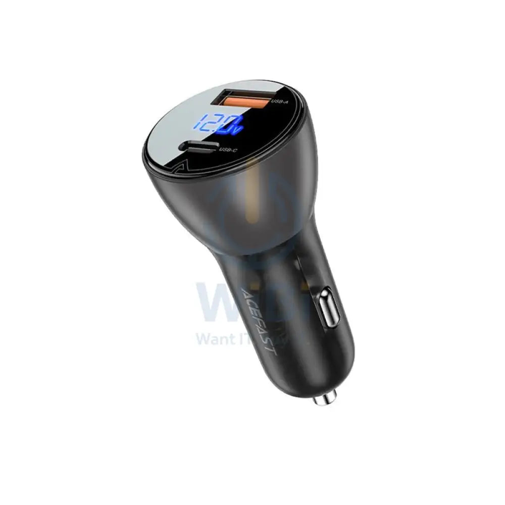 ACEFAST B6 metal car charger 63W (USB-A + USB-C) with digital display - Transparent Black Accessories > Power Adapters