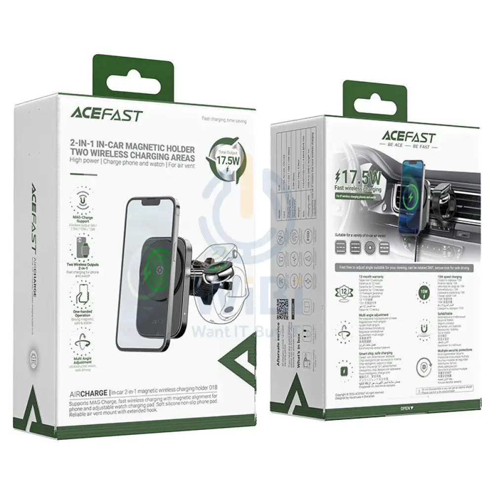 ACEFAST D18 Fast Wireless Charger Car Mount Holder 15W / Black Accessories > Mobiles & Tablets > Mobiles > Mobile