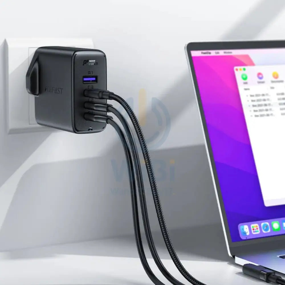 ACEFAST Fast Charge Wall Charger A40 PD100W GaN (3*USB-C + USB-A) charger set (UK) - Black Accessories > Power Adapters