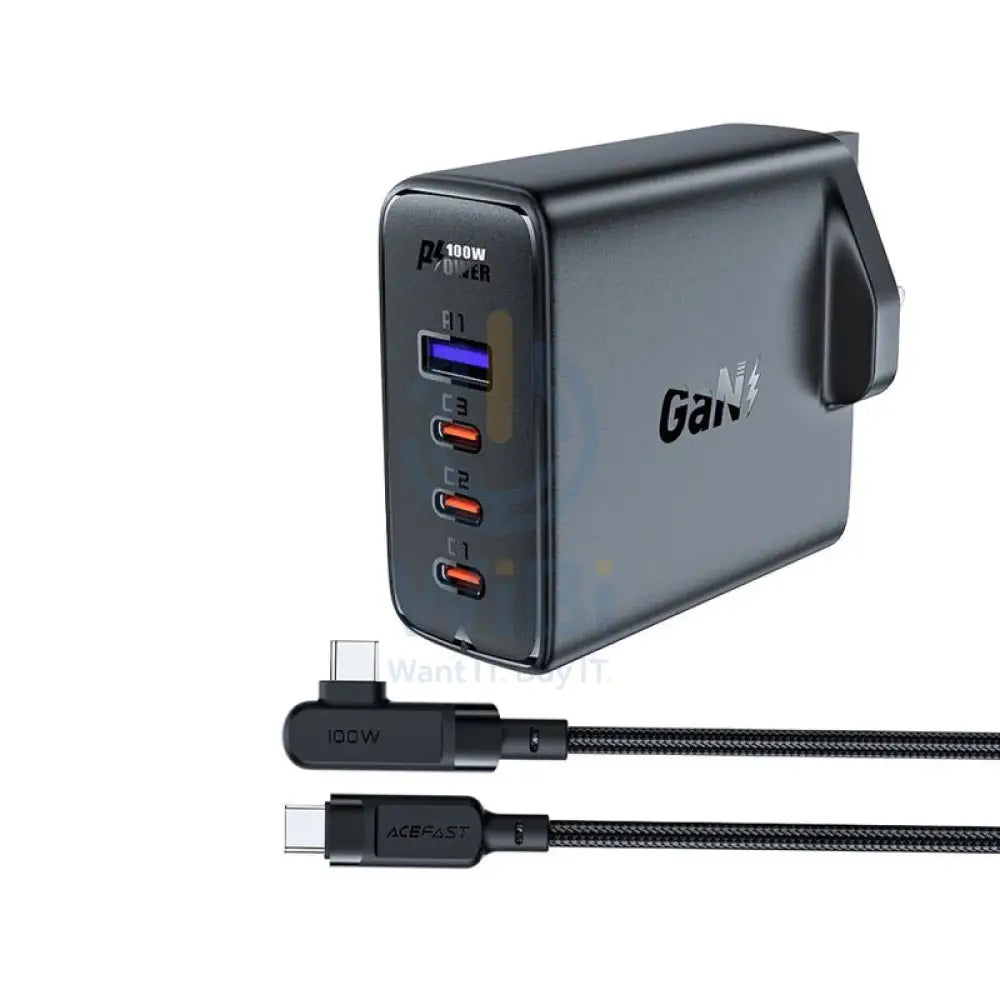 ACEFAST Fast Charge Wall Charger A40 PD100W GaN (3*USB-C + USB-A) charger set (UK) - Black Accessories > Power Adapters