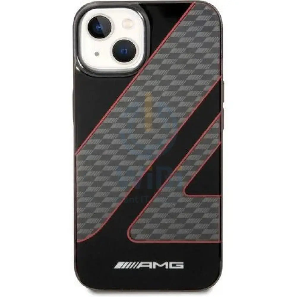 AMG Apple iPhone 14 Pro Transparent Double Layer Case with Checkered Flag Pattern - Red Accessories > Mobiles & Tablets