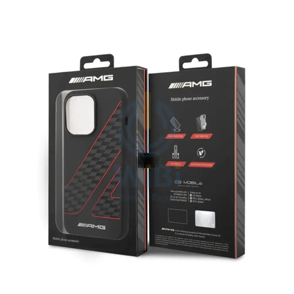 AMG Liquid Silicone Case Checkered Flag Pattern - Apple iPhone 14 Pro / Black / Red Accessories > Mobiles & Tablets >