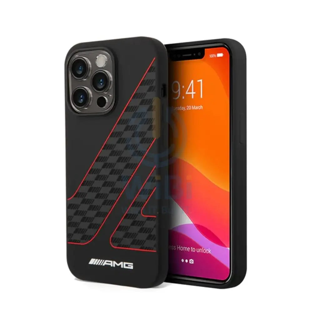 AMG Liquid Silicone Case Checkered Flag Pattern - Apple iPhone 14 Pro / Black / Red Accessories > Mobiles & Tablets >