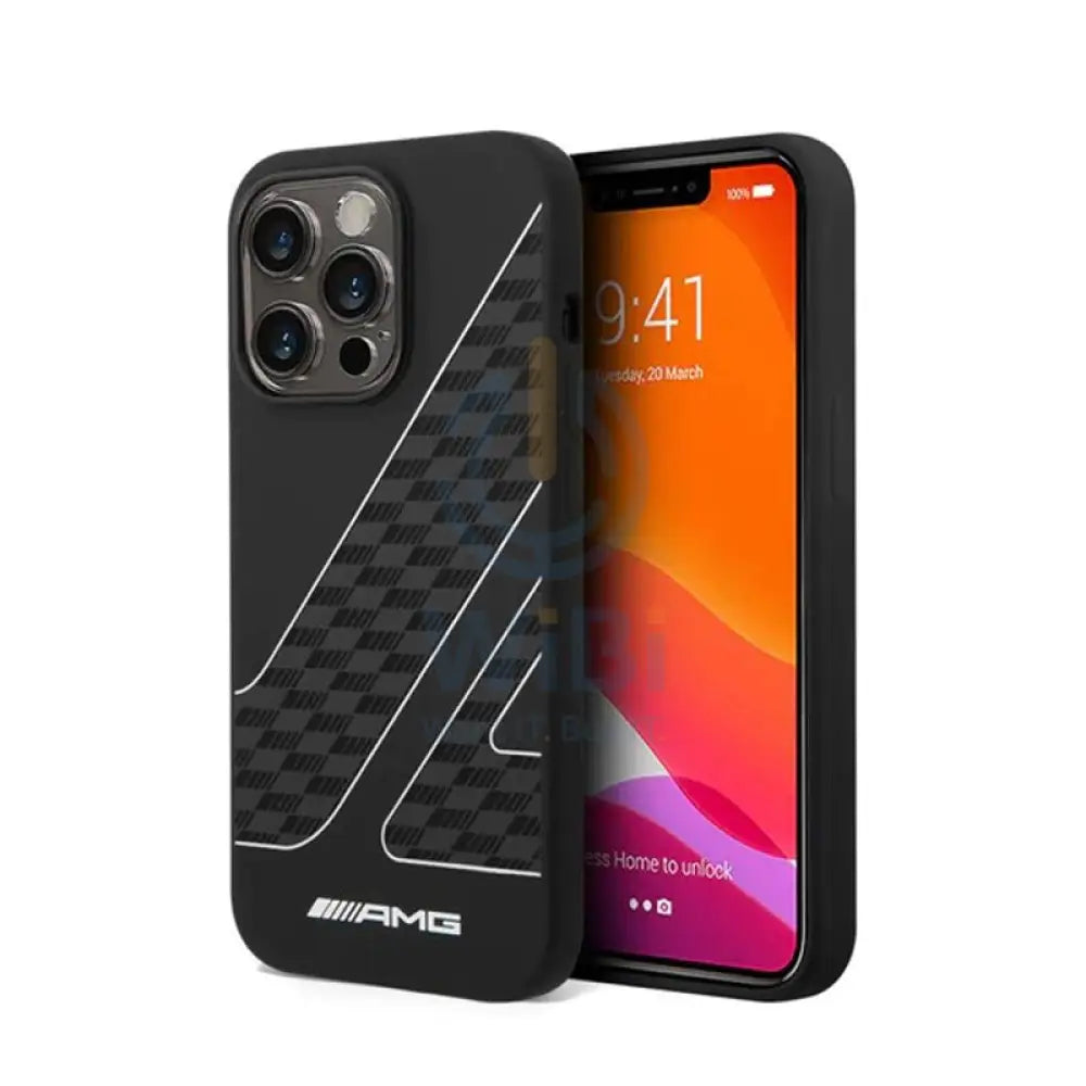 AMG Liquid Silicone Case Checkered Flag Pattern - Apple iPhone 14 Pro Max / Black / White Accessories > Mobiles &