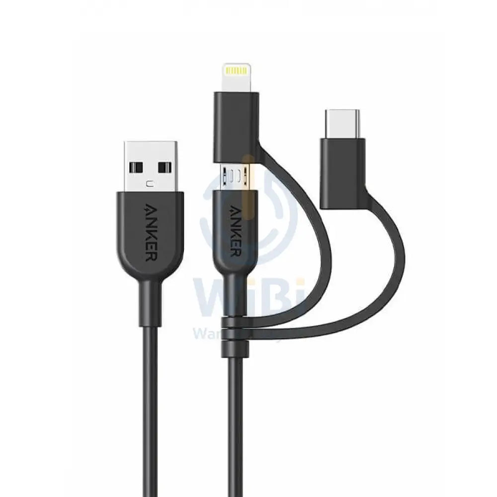 Anker Powerline II 3-in-1 Cable - Lightning / Type C / Micro USB Cable / 0.9 Meter / Black