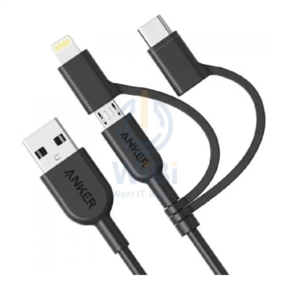 Anker 3-in-1 PowerLine II Cable - 0.9 Meter / Micro USB / USB-C / Lightning / Black Accessories > Cables & Converters >