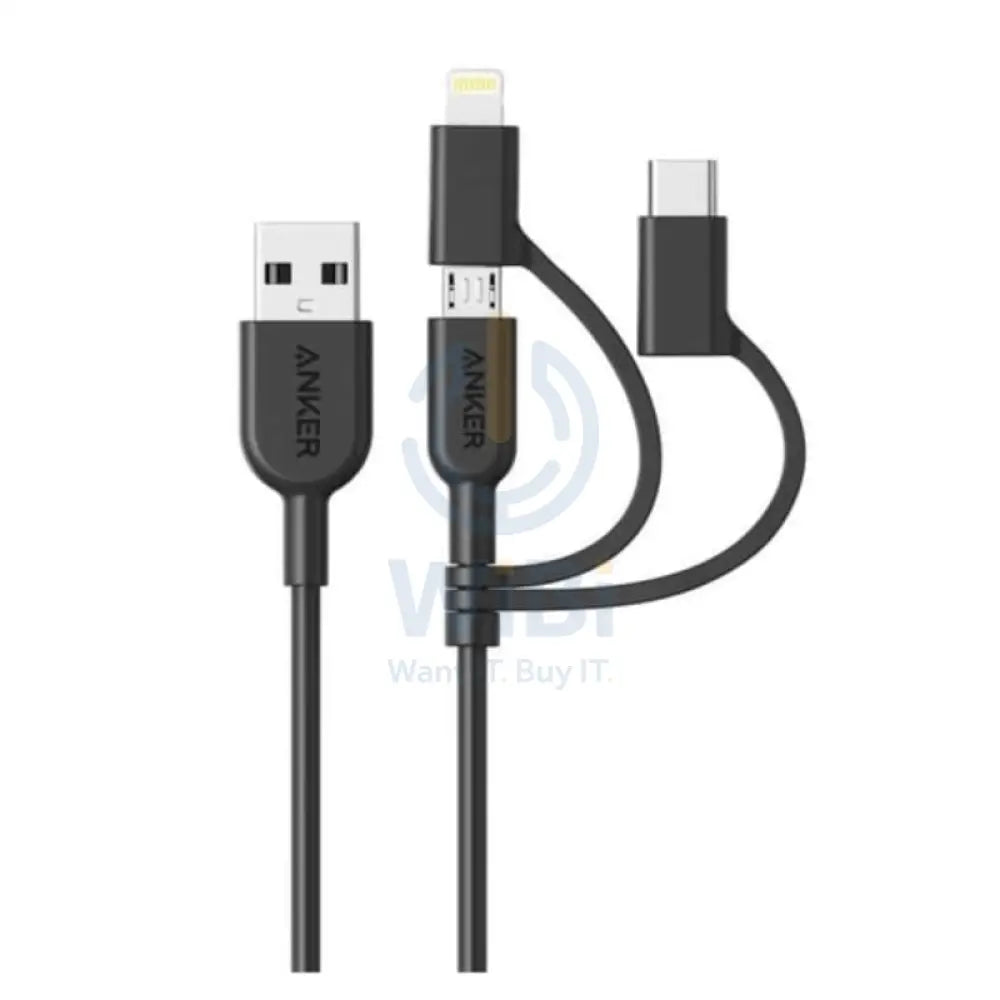 Anker 3-in-1 PowerLine II Cable - 0.9 Meter / Micro USB / USB-C / Lightning / Black Accessories > Cables & Converters >