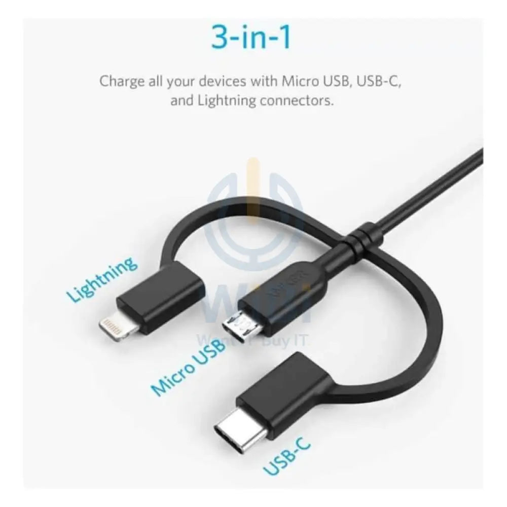 Anker 3-in-1 PowerLine II Cable - 0.9 Meter / Micro USB / USB-C / Lightning / Black Accessories > Cables & Converters >