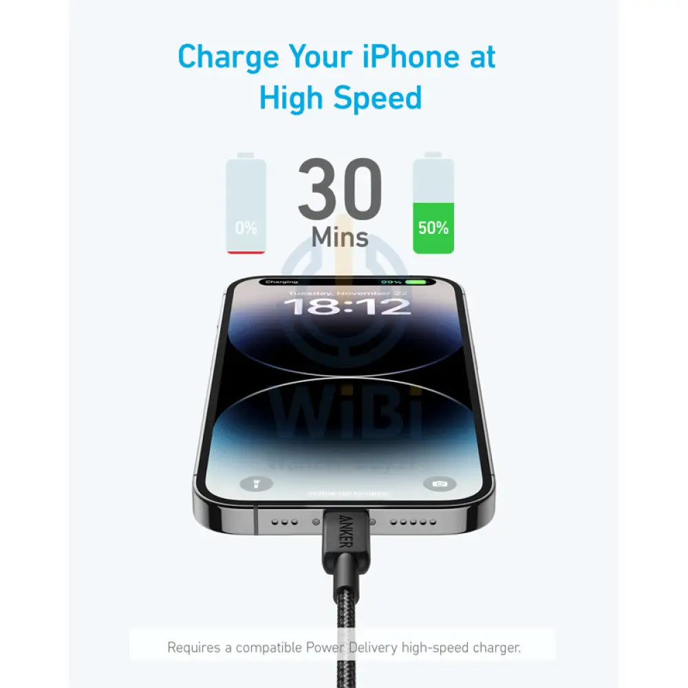 Anker 322 USB-C to Lightning Braided Charging Cable - 1.8m (6ft) / Black Accessories > Mobiles & Tablets > Tablets