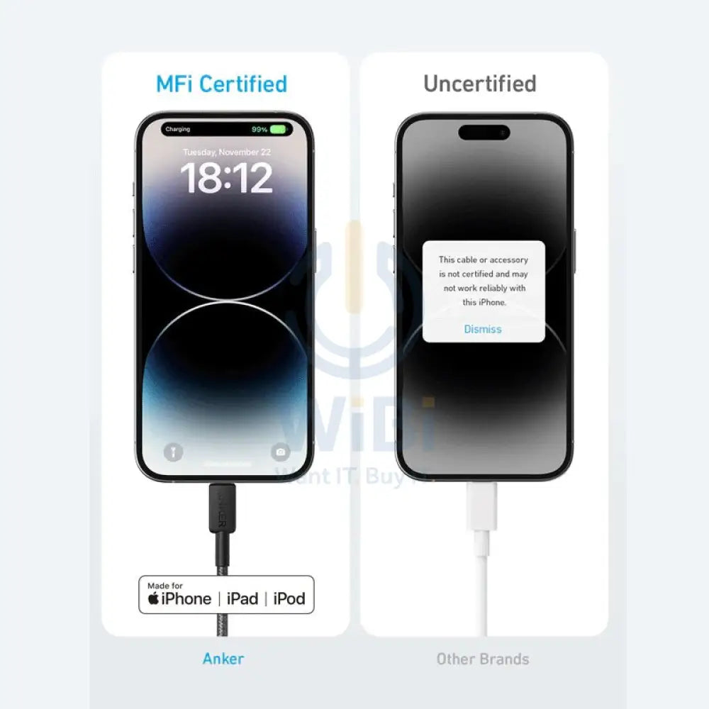 Anker 322 USB-C to Lightning Braided Charging Cable - 1.8m (6ft) / Black Accessories > Mobiles & Tablets > Tablets