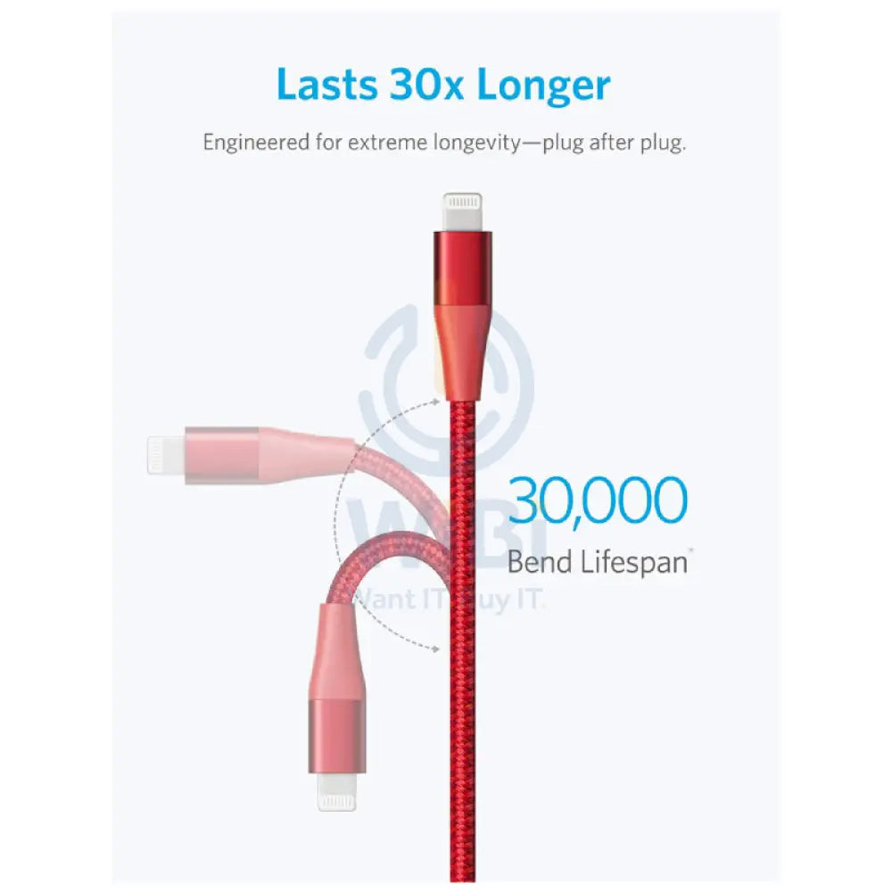 Anker C89 Powerline + II Lightning Cable - 1.8 Meter / Red Accessories > Cables & Converters > Cables