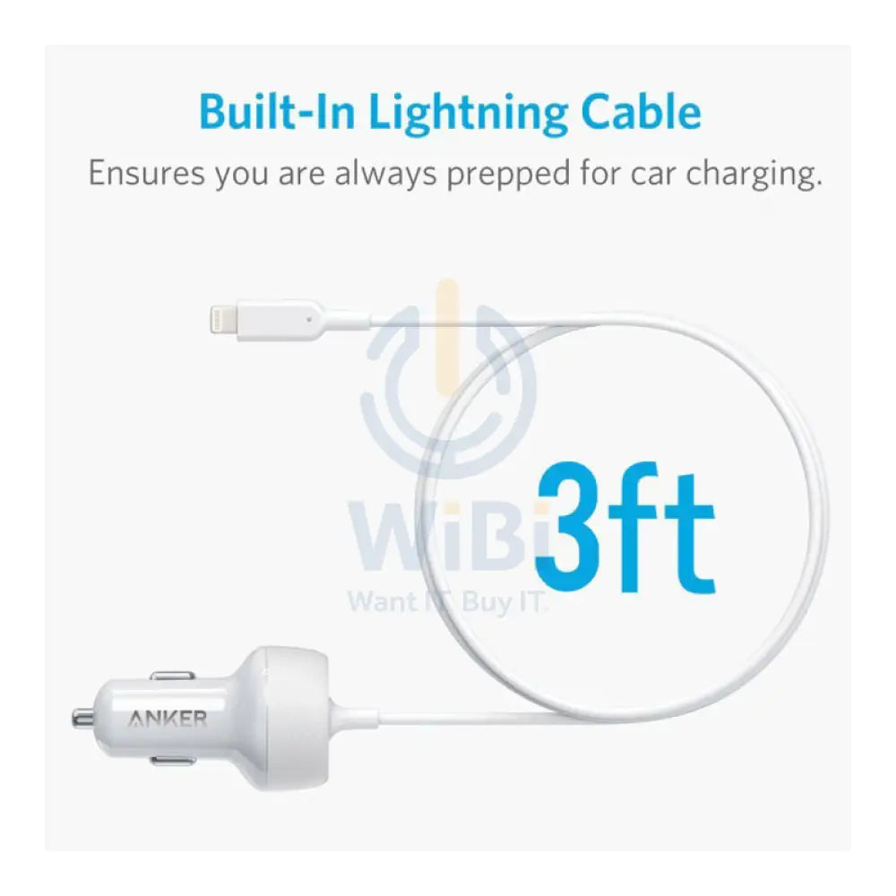 Anker PowerDrive 2 Elite Car Charger with Lightning Cable - USB-A / White Accessories > Mobiles & Tablets > Mobiles >