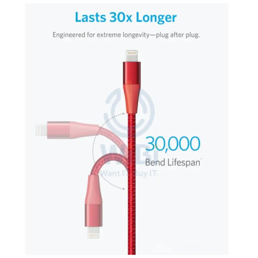 Anker Powerline + II Lightning Cable - 0.9 Meter / Red Accessories > Cables & Converters > Cables