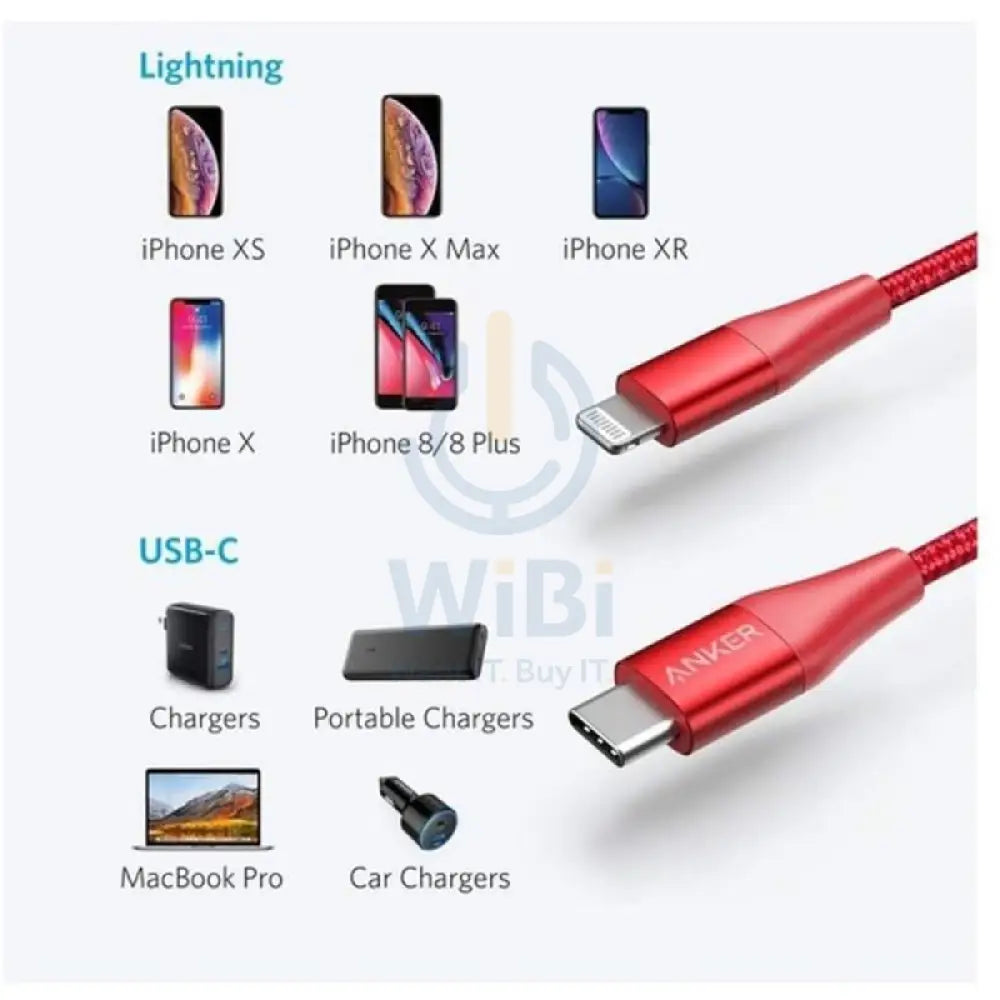 Anker PowerLine + III Cable - USB-C / Lightning / 0.9 Meter / Red Accessories > Cables & Converters > Cables