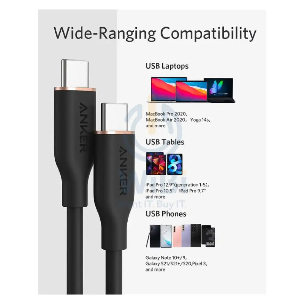 Anker PowerLine III Flow USB-C to USB-C 100W (1.8m/6ft) - Black Accessories > Cables & Converters > Cables
