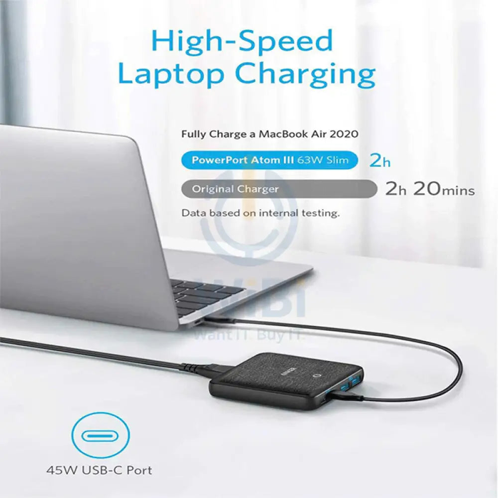 Anker Powerport Atom III Slim Power Charger - 63W / 2x USB-A / 2x USB-C / Black Fabric Accessories > Cables &