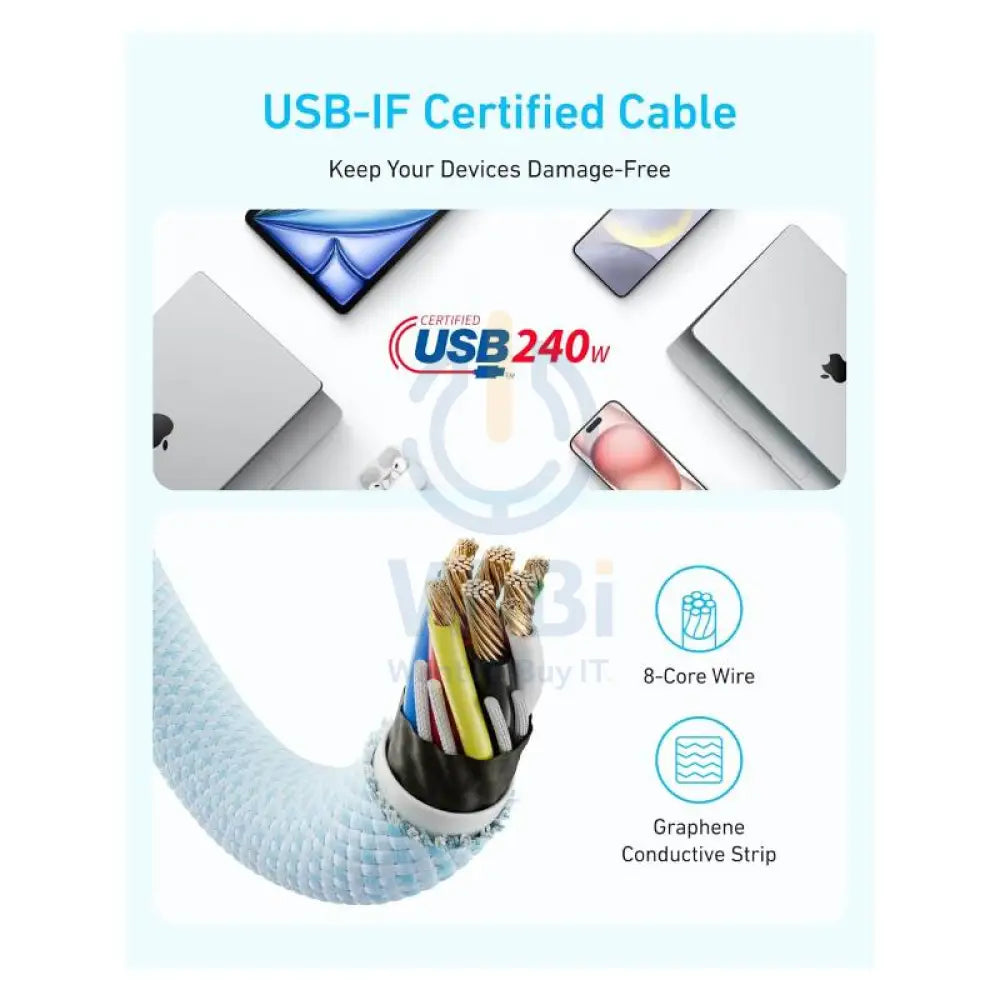 Anker Zolo USB-C to USB-C Braided Cable - 240W / 0.9 Meter / White Accessories > Cables & Converters > Cables