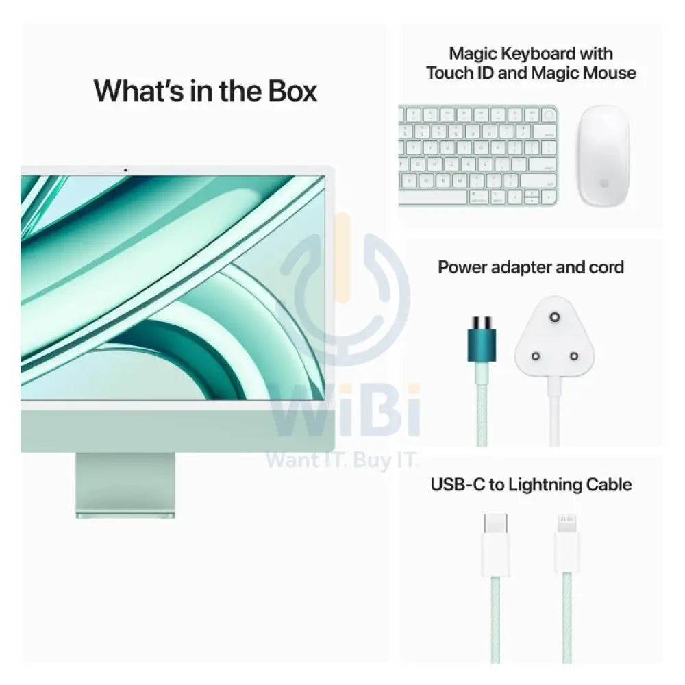 Apple iMac - 24’’ / M3 / 8-Core CPU / 8-Core GPU / 16 Core Neural Engine / 8GB RAM / 256GB SSD / Arb/Eng / Green / 1YW