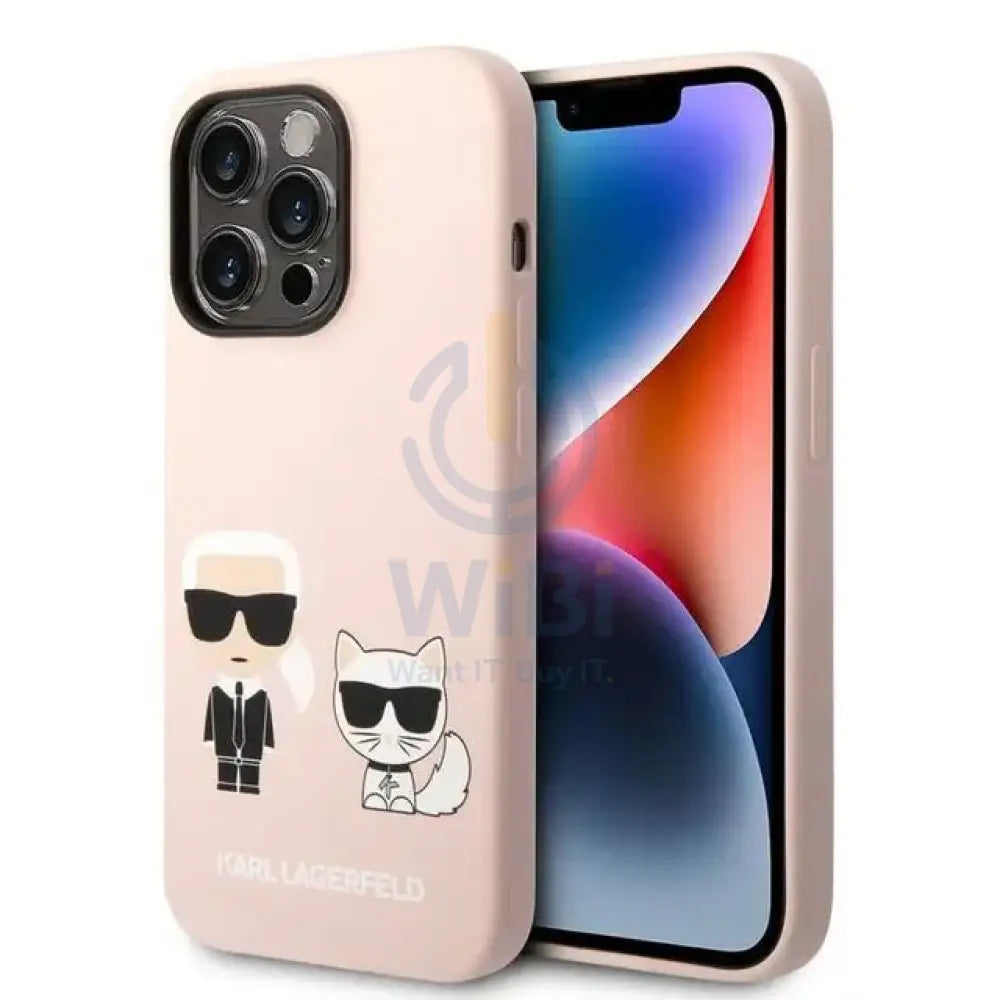 Apple iPhone 14 Pro Max - Pink Karl Lagerfeld Magsafe Liquid Silicone Case With Karl & Choupette Body Accessories >
