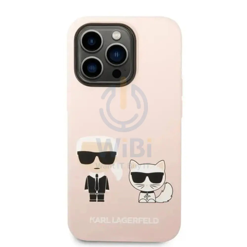 Apple iPhone 14 Pro Max - Pink Karl Lagerfeld Magsafe Liquid Silicone Case With Karl & Choupette Body Accessories >