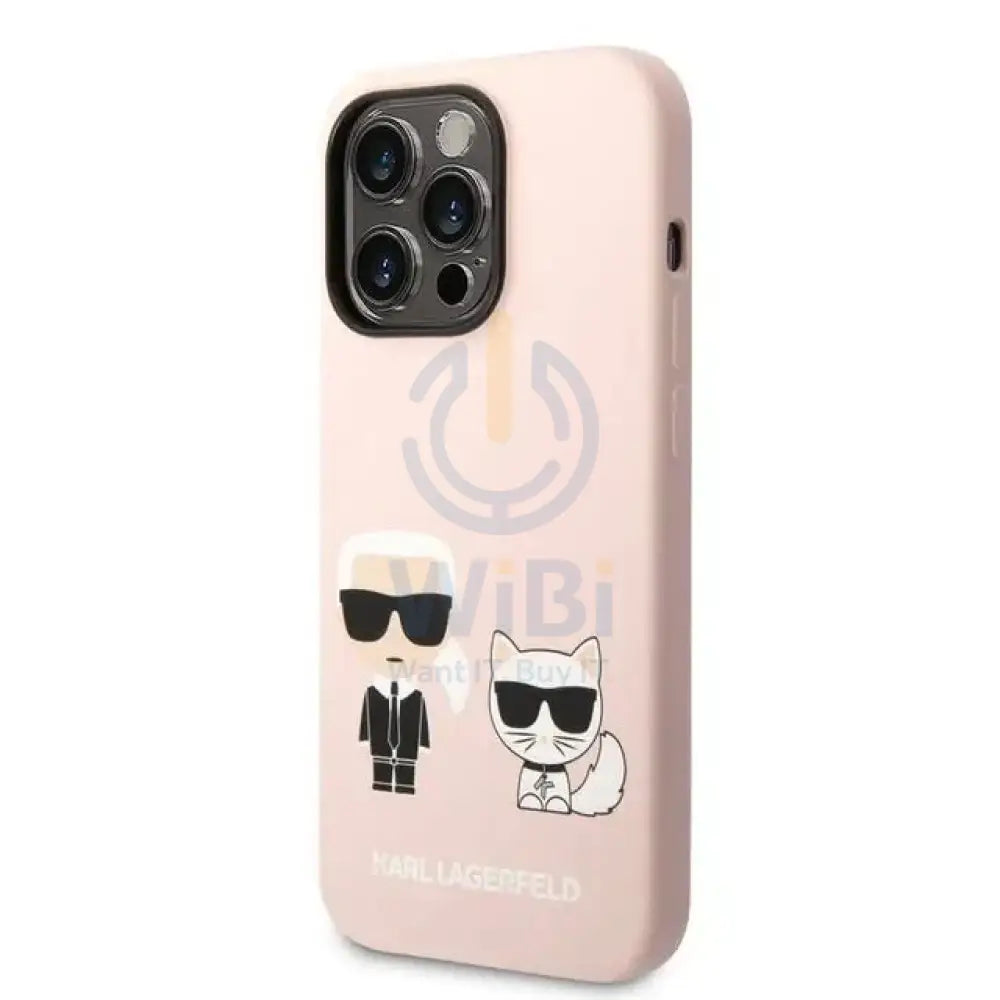 Apple iPhone 14 Pro Max - Pink Karl Lagerfeld Magsafe Liquid Silicone Case With Karl & Choupette Body Accessories >