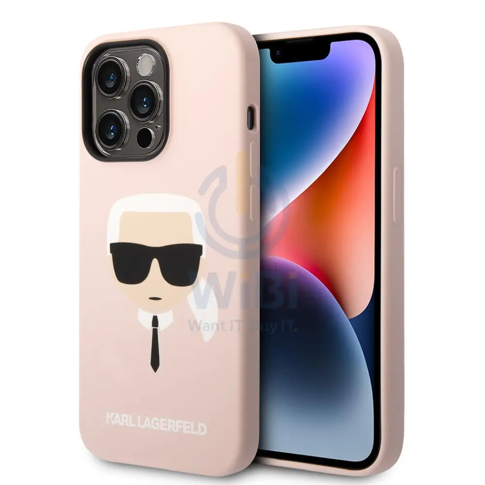Apple iPhone 14 Pro Max - Pink Karl Lagerfeld Silicone Pink Case Karl Head Logo Accessories > Mobiles & Tablets >