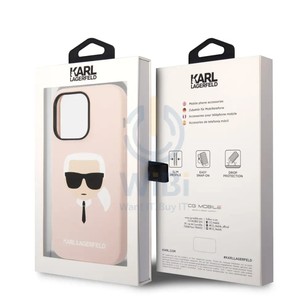 Apple iPhone 14 Pro Max - Pink Karl Lagerfeld Silicone Pink Case Karl Head Logo Accessories > Mobiles & Tablets >