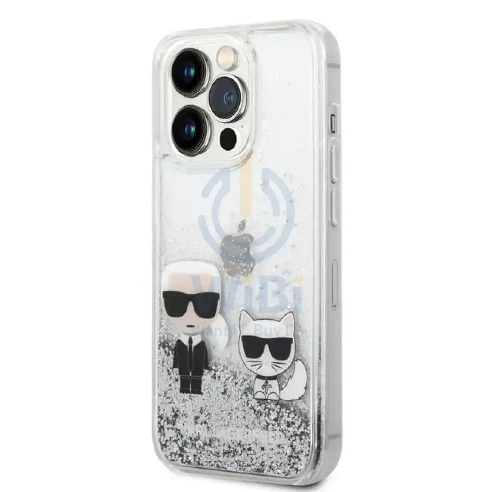 Apple iPhone 14 Pro - Silver Karl Lagerfeld Liquid Glitter Case and Karl and Choupette Head Accessories > Mobiles &