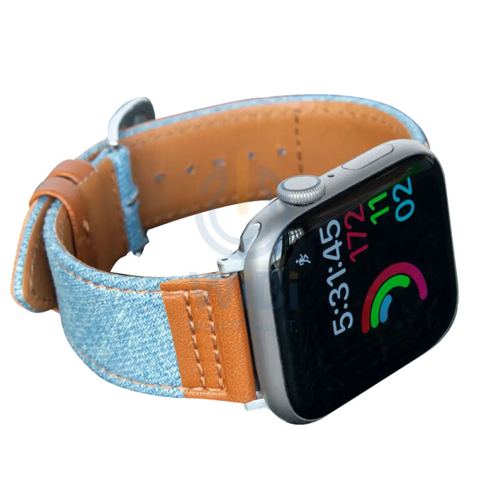 Apple Watch Bands 38/40/41mm - Light Blue Jean With Black Leather Accessories > Smart Watches > Straps