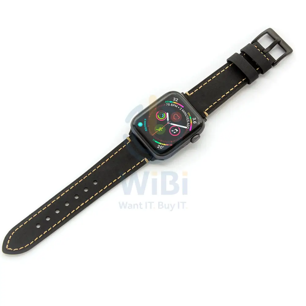 Apple Watch Bands 42/44/45/49mm - Black Leather Accessories > Smart Watches > Straps