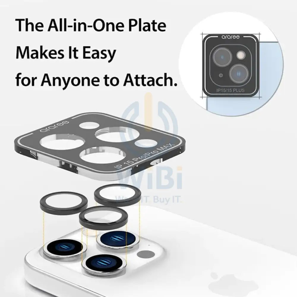 Araree C-Sub Core MR Individual Metal Ring Camera Lens Protector - Apple iPhone 15 Pro / 15 Pro Max - Clear Accessories