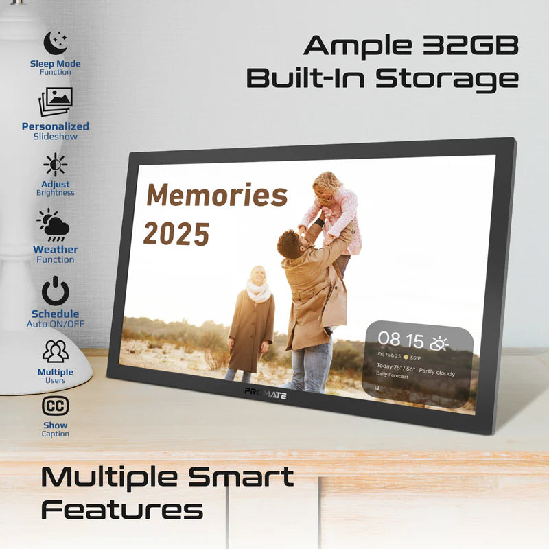 PROMATE 15.6" Vibrant Full HD Smart Multimedia Wi-Fi Digital Photo Frame - Black