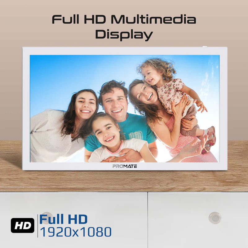 PROMATE 15.6" Vibrant Full HD Smart Multimedia Wi-Fi Digital Photo Frame - White