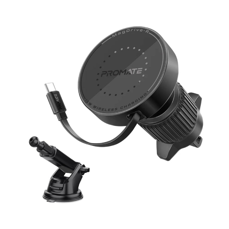 PROMATE MagSafe Car Wireless Charger with Retractable Cable - 15W