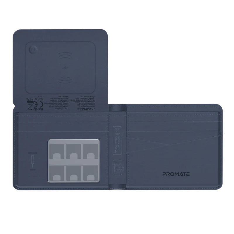 PROMATE Anti-Loss Slim Leather Wallet with RFID Protection & Smart Tracking - Blue