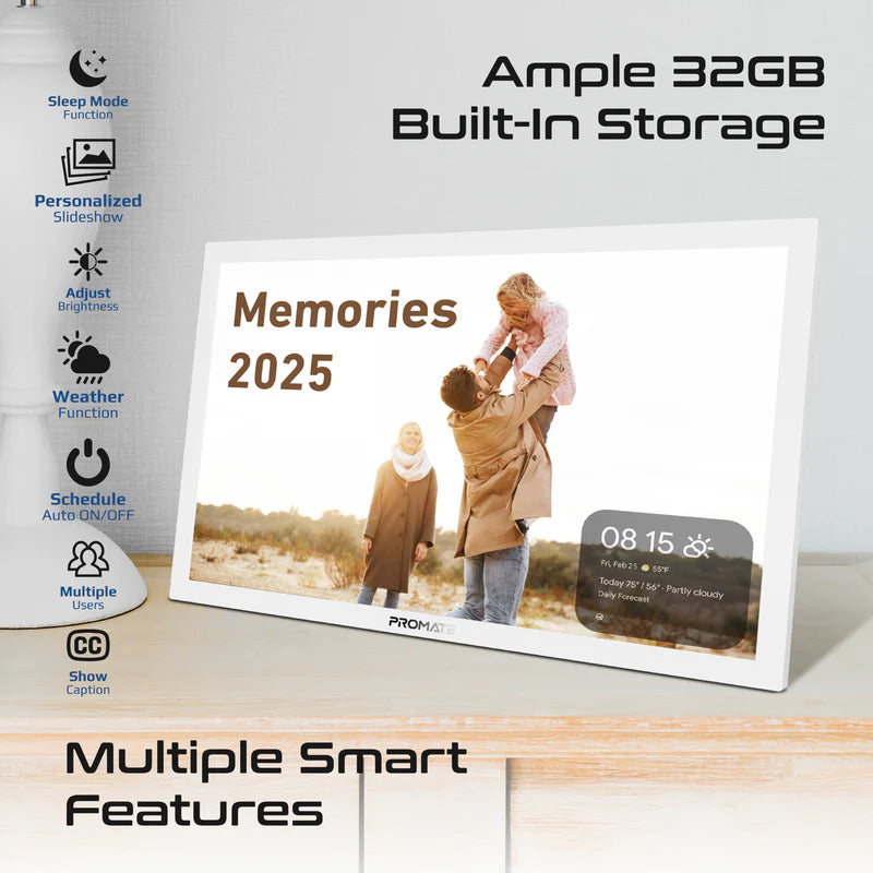 PROMATE 15.6" Vibrant Full HD Smart Multimedia Wi-Fi Digital Photo Frame - White