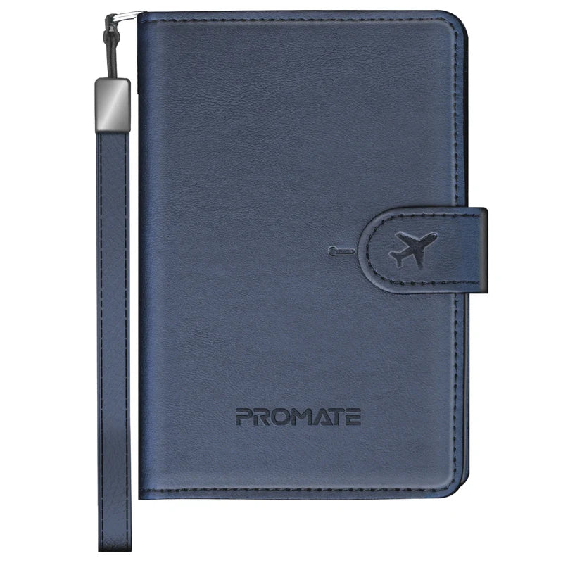 PROMATE Anti-Loss Slim Leather Passport Holder with RFID Protection & Smart Tracking - Blue
