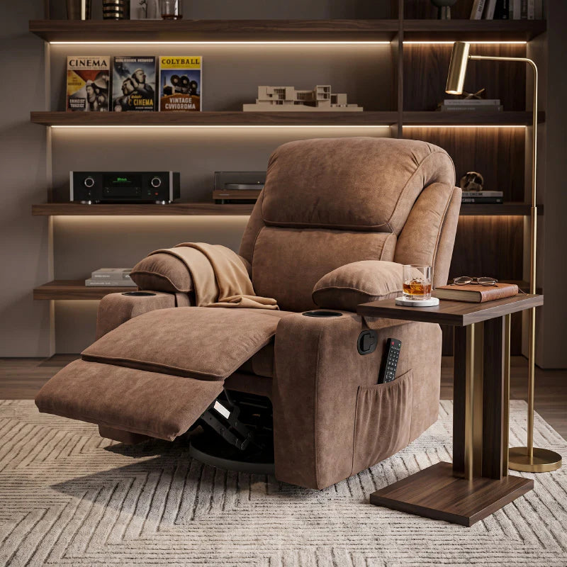 Black Bull Premium Sofa Swivel Rocker Recliner Size - Fabric Brown