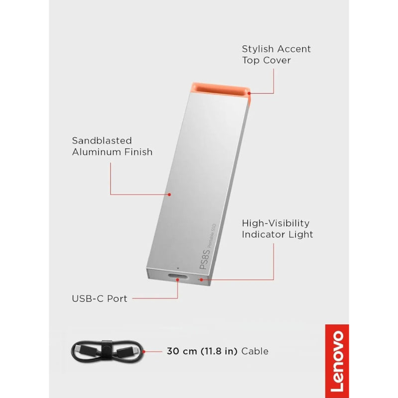 Lenovo PS8S Portable SSD - 512GB / up to 1050 MB/S / USB-C / Cool Grey