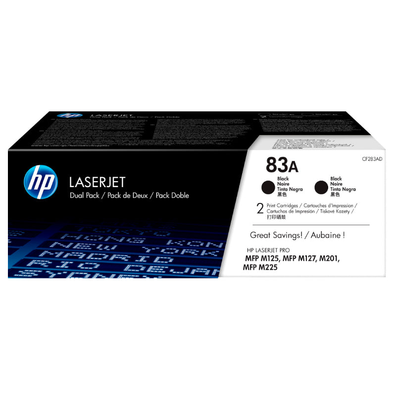 HP 83A 2-pack Black Original LaserJet Toner Cartridges - 3K Pages / Black Color / Toner Cartridge