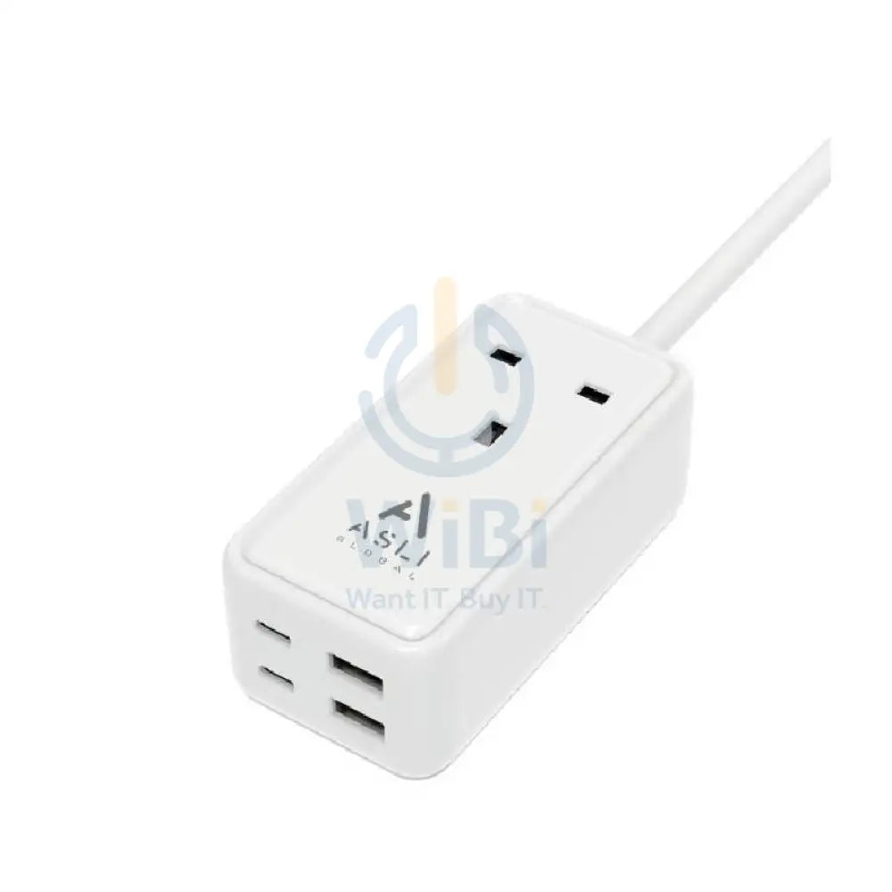 Asli Global GaN Power Strip Extension Cord - 65W / USB-A / USB-C / White Accessories > Power > Power Protection > Surge
