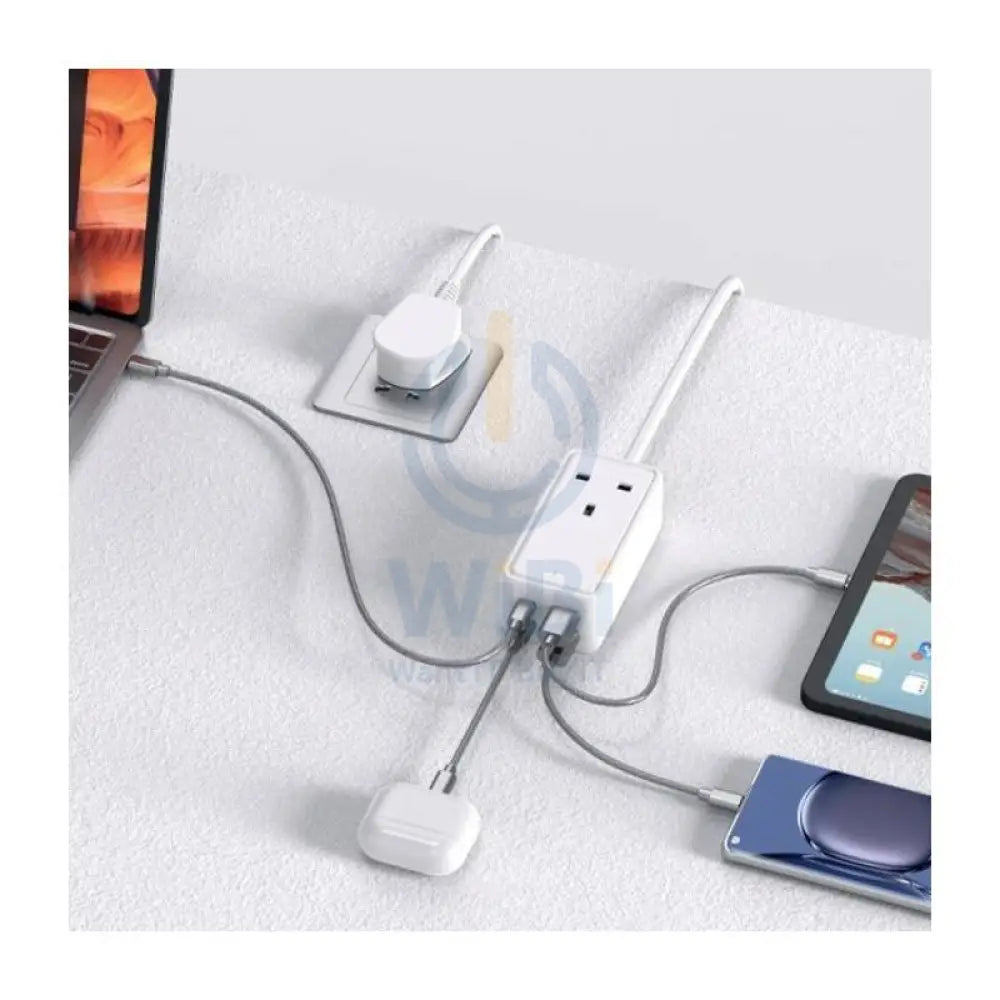 Asli Global GaN Power Strip Extension Cord - 65W / USB-A / USB-C / White Accessories > Power > Power Protection > Surge