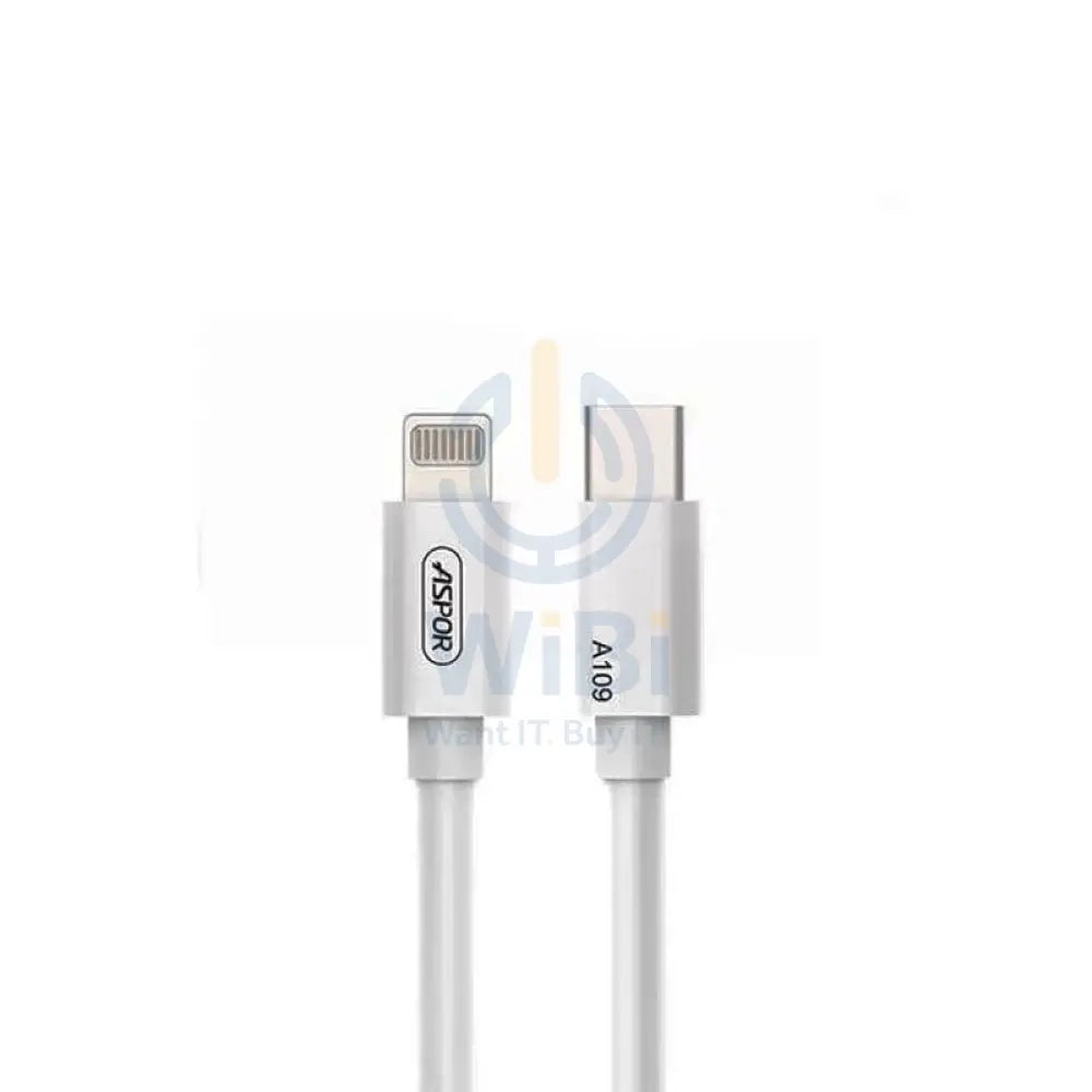 Aspor A109PD Type-C to Lightning Cable - 1 Meter / 27W / 3.0A / White Accessories > Cables & Converters > Cables