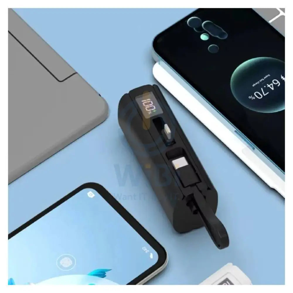 Aspor A351 Mini Emergency Pocket Power Bank - 5000mAh / 20W / Type-C / Lightning / Black Accessories > Power Bank