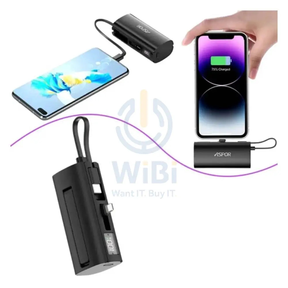 Aspor A352 Portable Power Bank - 5000mAh / 22.5W / Type-C / Black Accessories > Power Bank