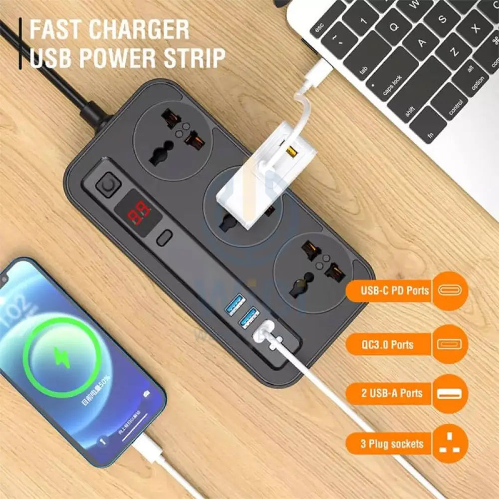 Aspor A505PD Smart IQ Safety Stable Surge Socket - 20W / 2 Meter / Black Accessories > Power > Power Protection > Surge